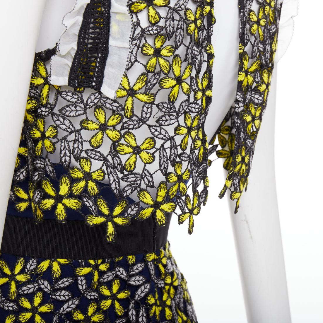 SELF PORTRAIT Eleina Daisy Guipure gelb navy Spitze geblümtes Kleid UK4 XXS im Angebot 2