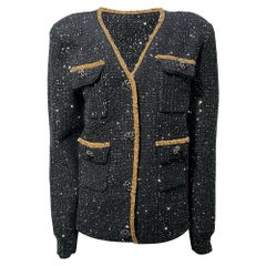 „Self-Portrait“ – Verzierte Einreiher-Tweedjacke aus schwarzem Polyester