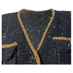 „Self-Portrait“ – Verzierte Einreiher-Tweedjacke aus schwarzem Polyester