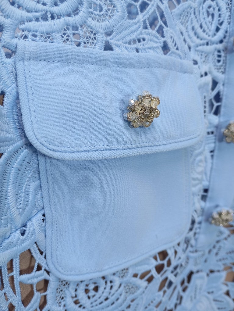 Self-Portrait Blue Lace Peplum Mini Dress - EU 36 at 1stDibs
