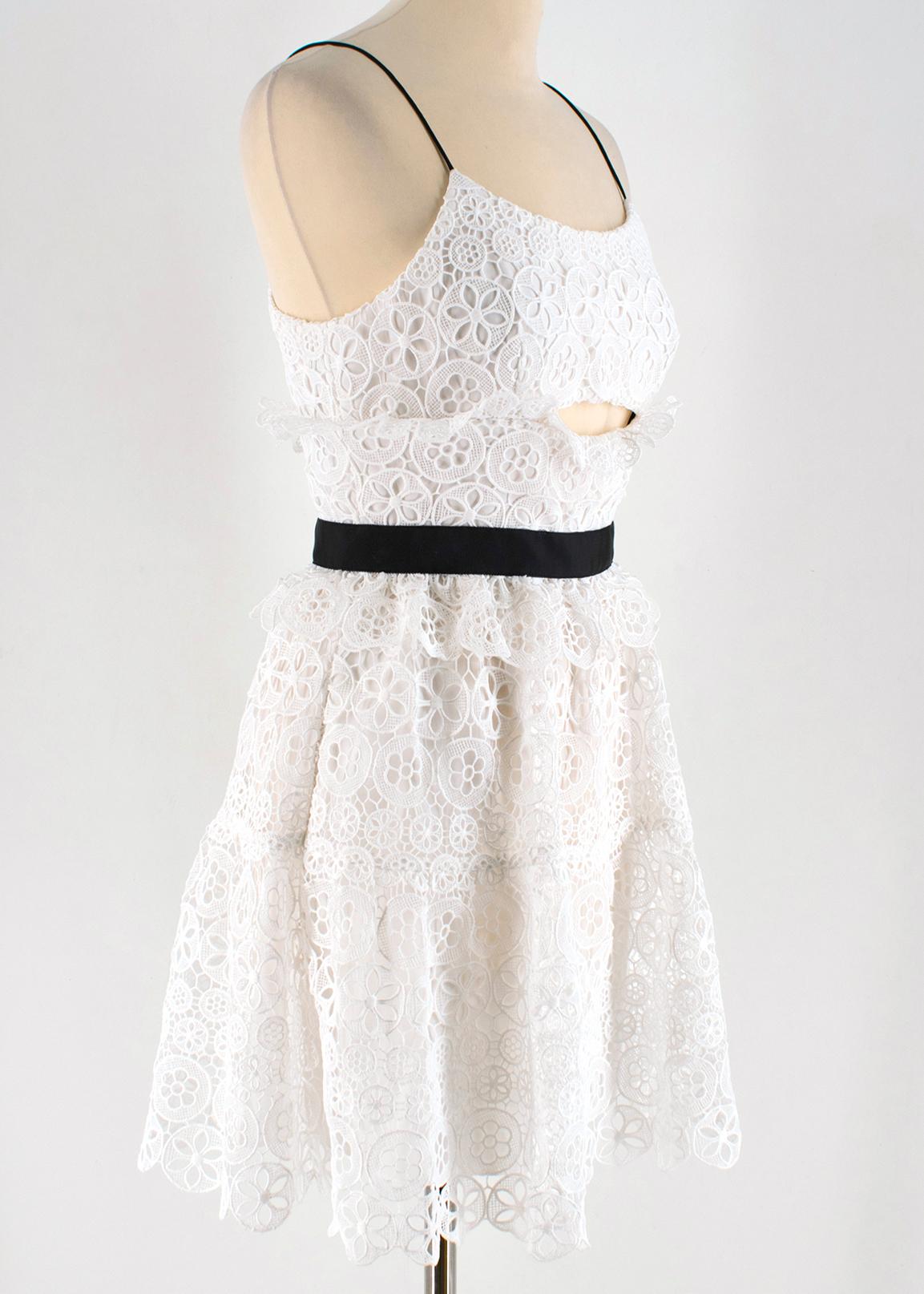white floral lace cutout dress