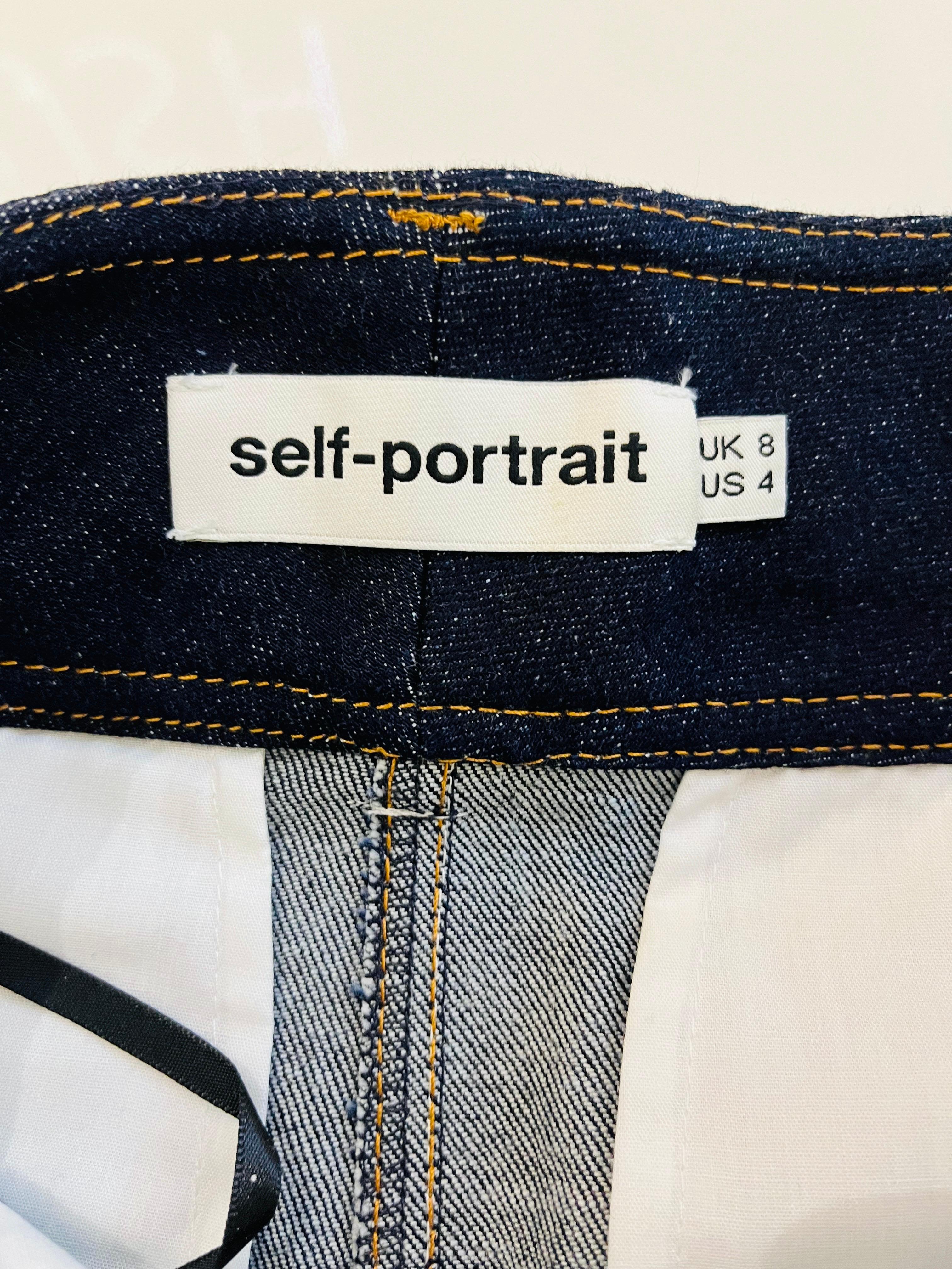 Self-Portrait Flounced Denim Shorts For Sale 1