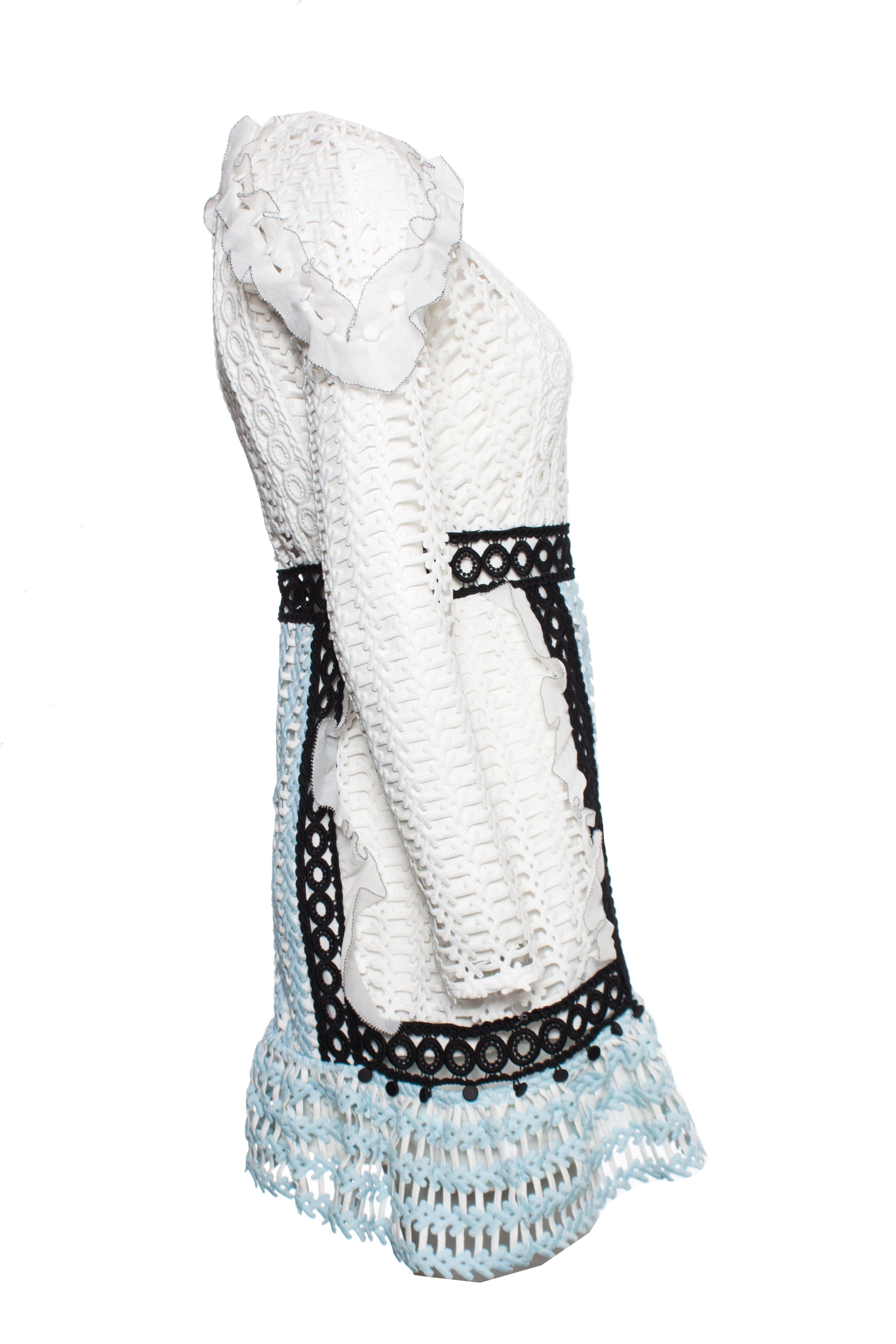 Gray Self Portrait, Frill shoulder panel lace mini dress For Sale