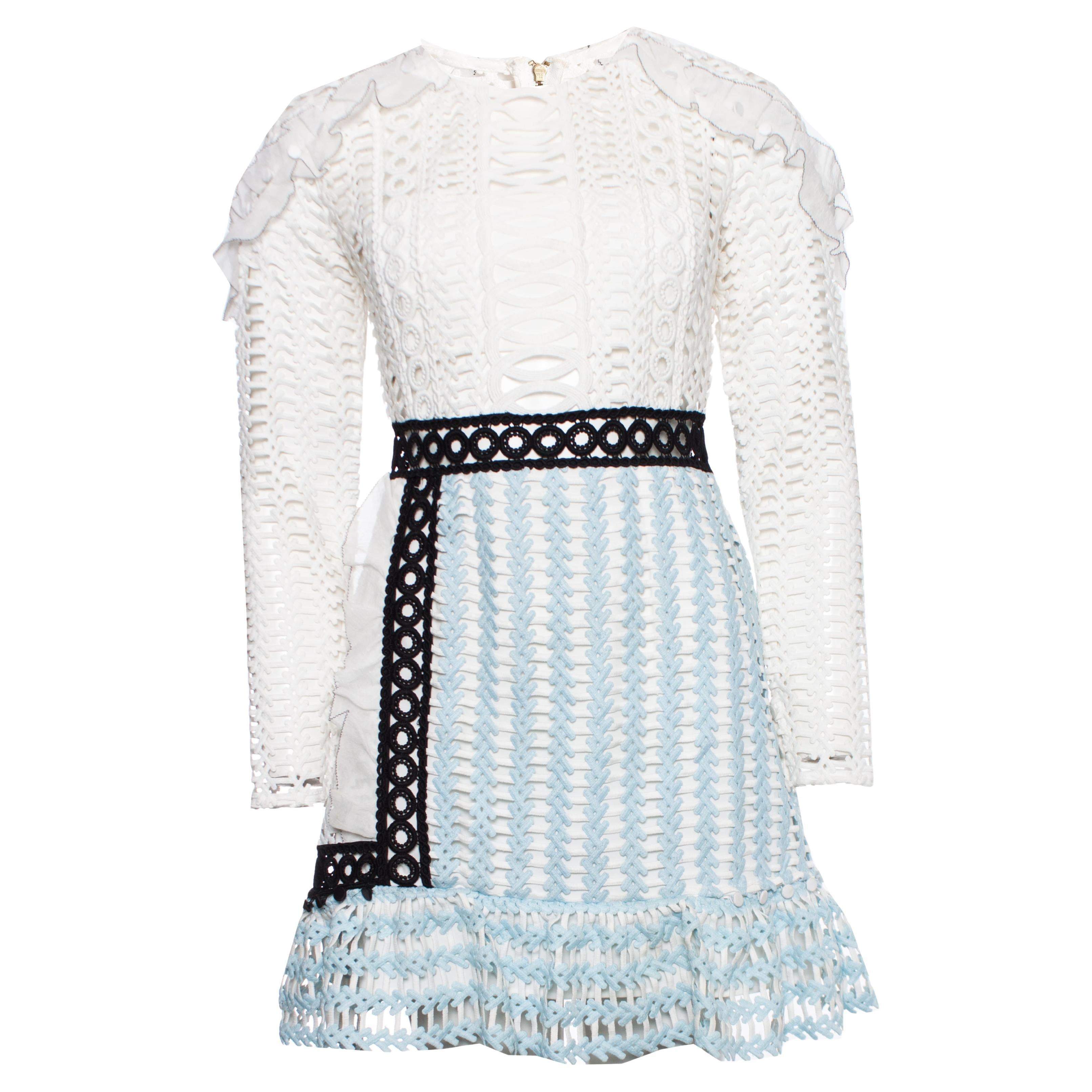 Self Portrait, Frill shoulder panel lace mini dress For Sale