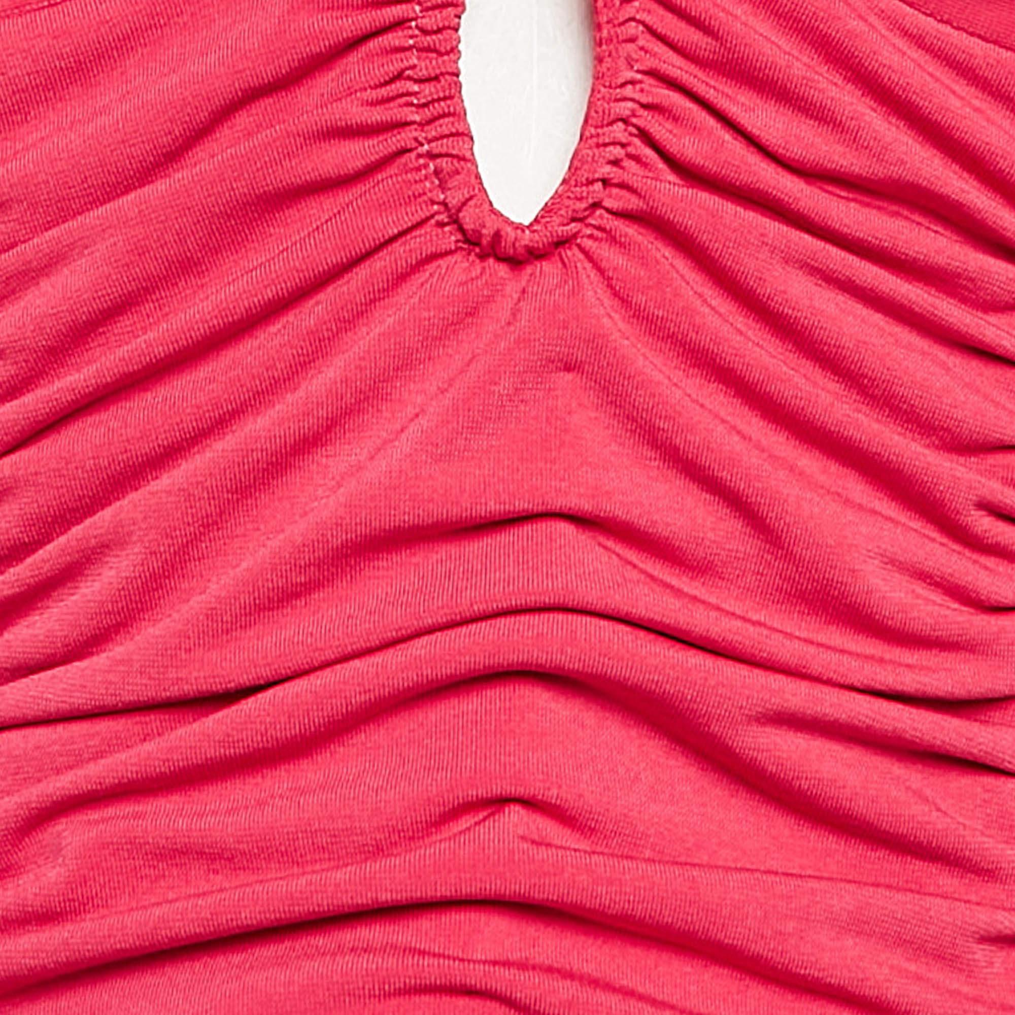 Self-Portrait Fuchsia Pink Jersey Ruched Cut-Out Top M In New Condition For Sale In Dubai, Al Qouz 2