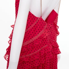 SELF PORTRAIT fuchsia plumetis polka dot pleated tiered ruffle maxi dress UK14