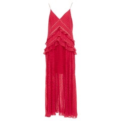 SELF PORTRAIT fuchsia plumetis polka dot pleated tiered ruffle maxi dress UK14