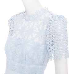SELF PORTRAIT Geo Guipure Lace light blue grosgrain mock neck dress UK8 S