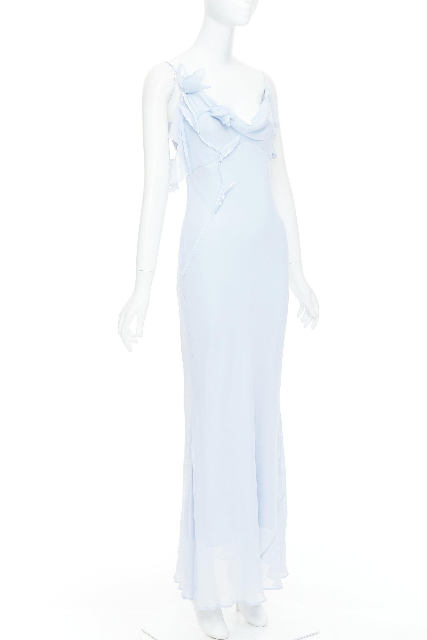 Gris Self-Portrait Georgette Flower bleu poudre robe midi déesse embellie UK6 XS
