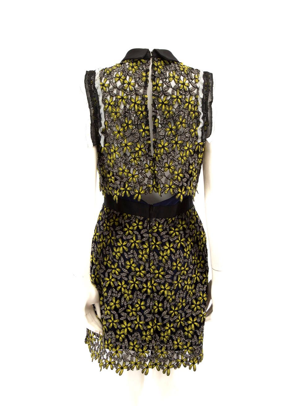 Black Self-Portrait Green Floral Lace Dress Size M For Sale