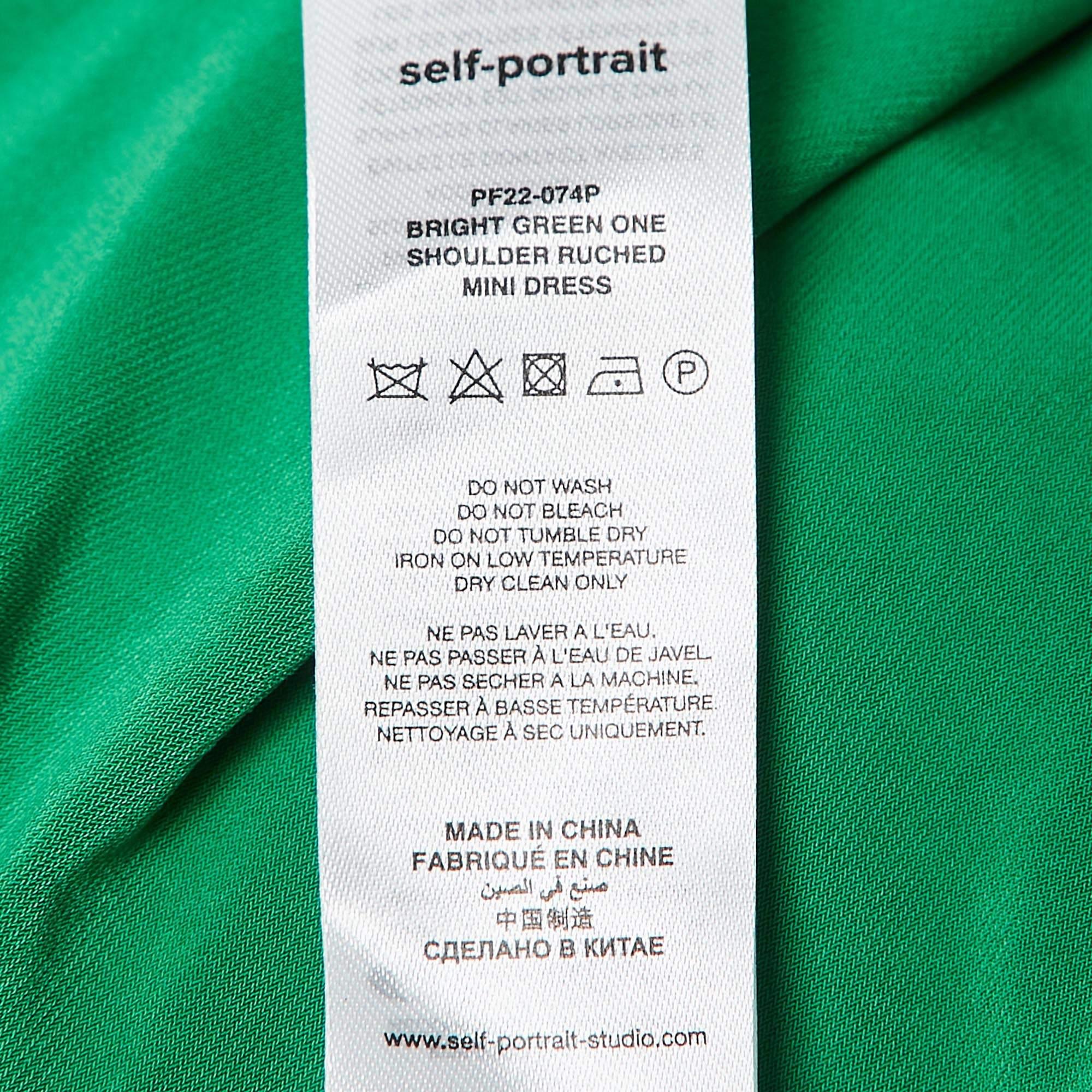 Self-Portrait Green Jersey One Shoulder Ruched Mini Dress M 2