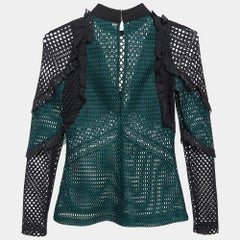 Self-Portrait Green Mesh Ruffle Detail Top S