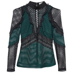 Self-Portrait Green Mesh Ruffle Detail Top S
