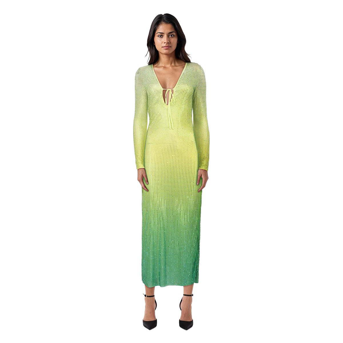Self-Portrait Green Ombré Embellished Maxi Dress Size S en vente