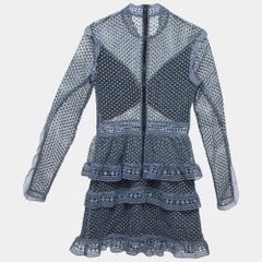 Self-Portrait Grey Lace Tiered Mini Dress S