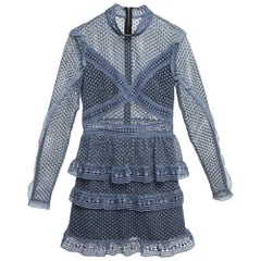Self-Portrait - Mini abito in pizzo grigio a righe - S