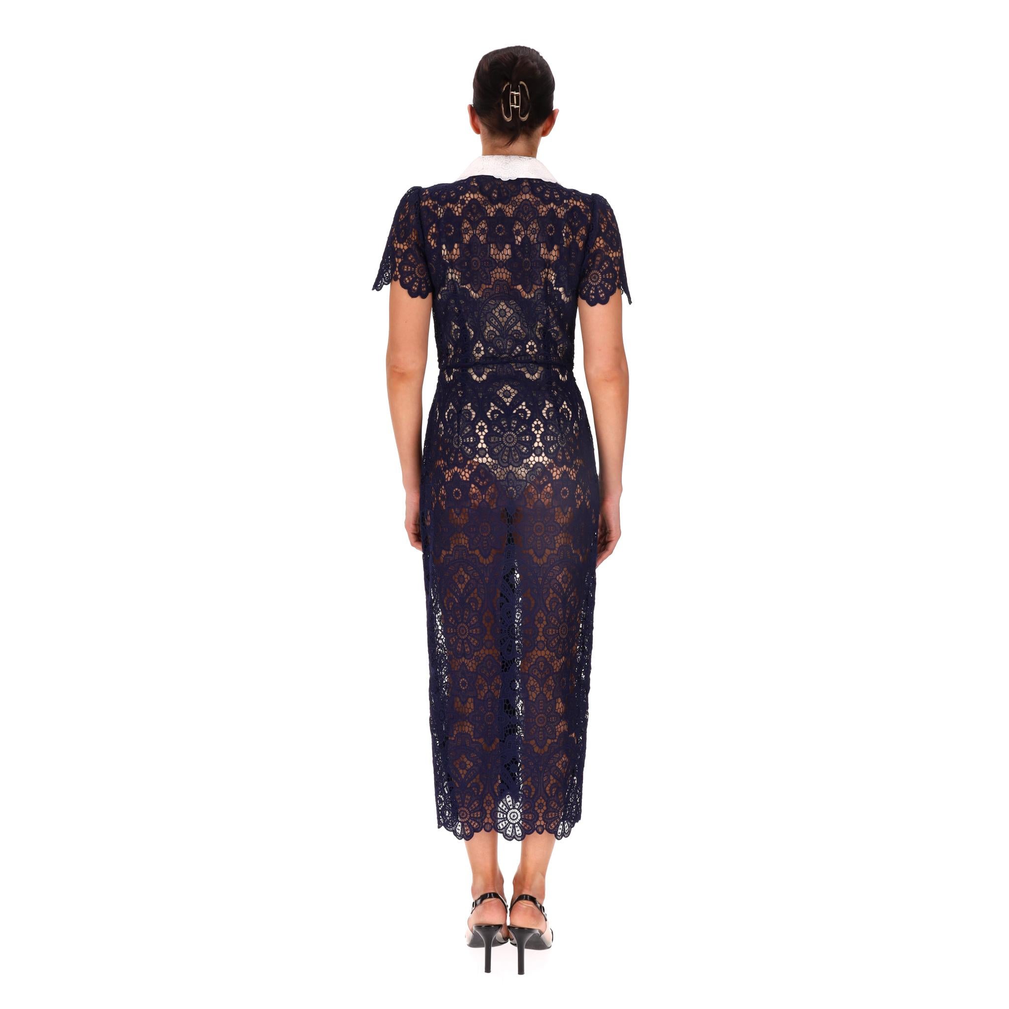 Self-Portrait - Robe midi en dentelle de guipure avec collier Bon état - En vente à London, GB