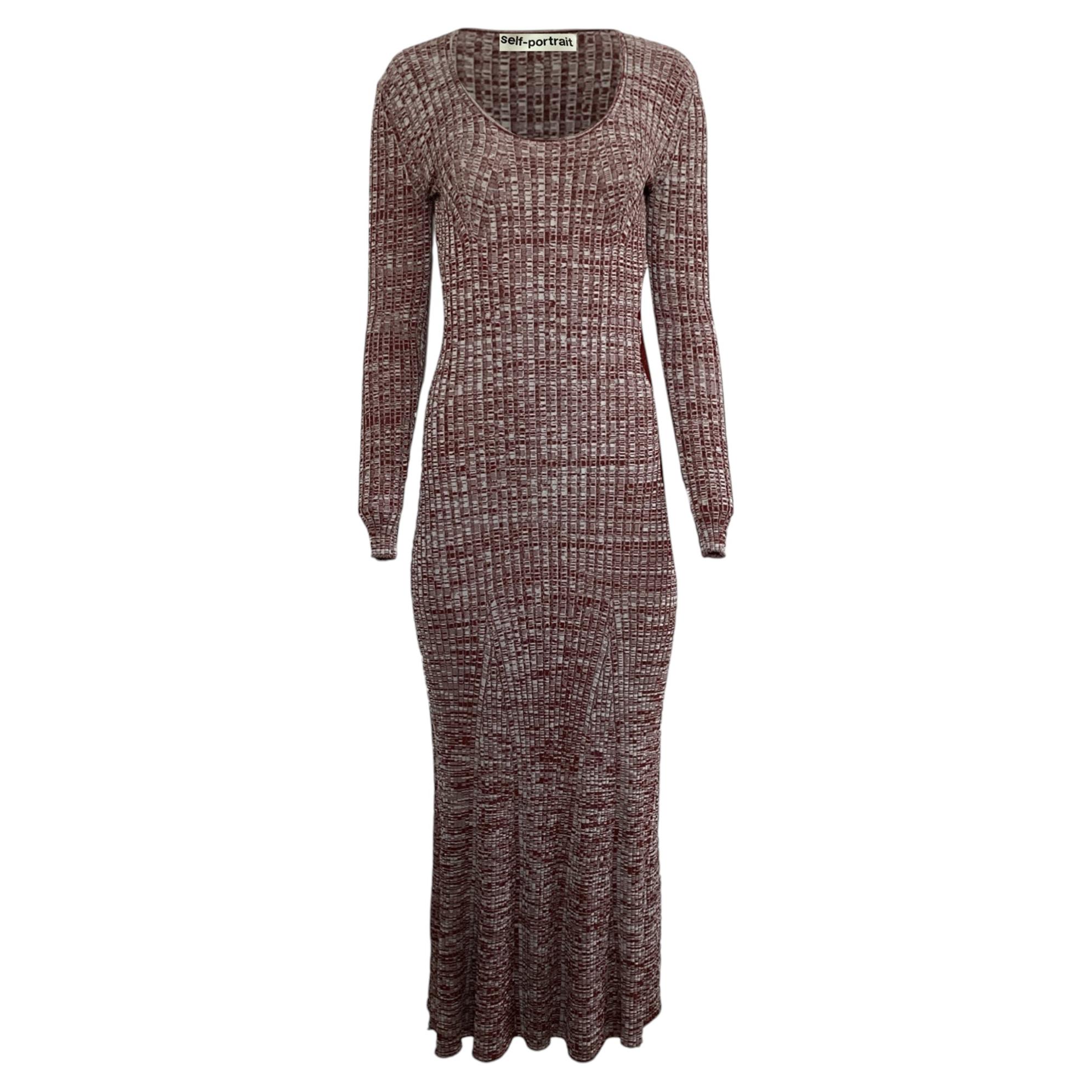 Self-Portrait Guipure Lace-Trimmed Ribbed-Knit Maxi Dress in Red Viscose For Sale