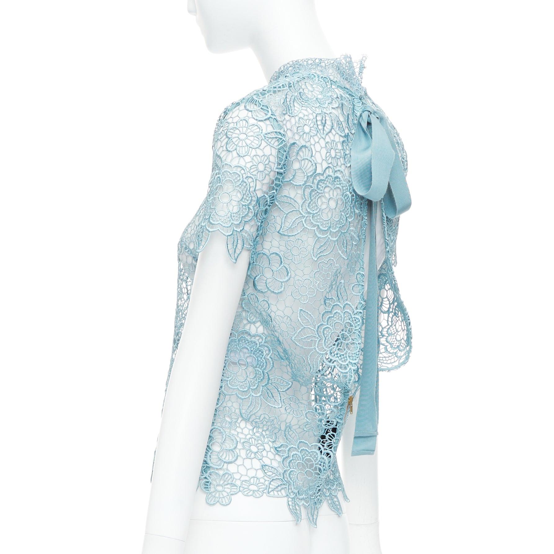 De las mujeres AUTORRETRATO Top de encaje de guipur azul cielo con espalda abierta y festón UK6 XS en venta