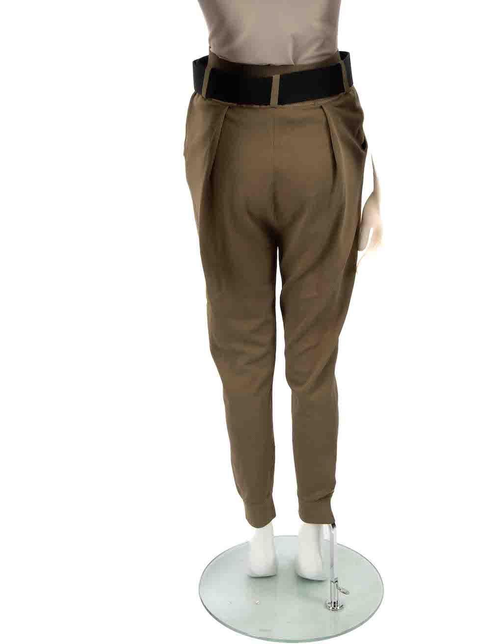 Self-Portrait Khaki Belted High Waist Trousers Size L In Good Condition For Sale In London, GB