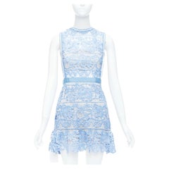 SELF PORTRAIT Mini robe en dentelle à péplum bleu à œillets floraux UK8 S