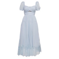 Self-Portrait Light Blue Pleated Chiffon Cut-Out Midi Dress XS