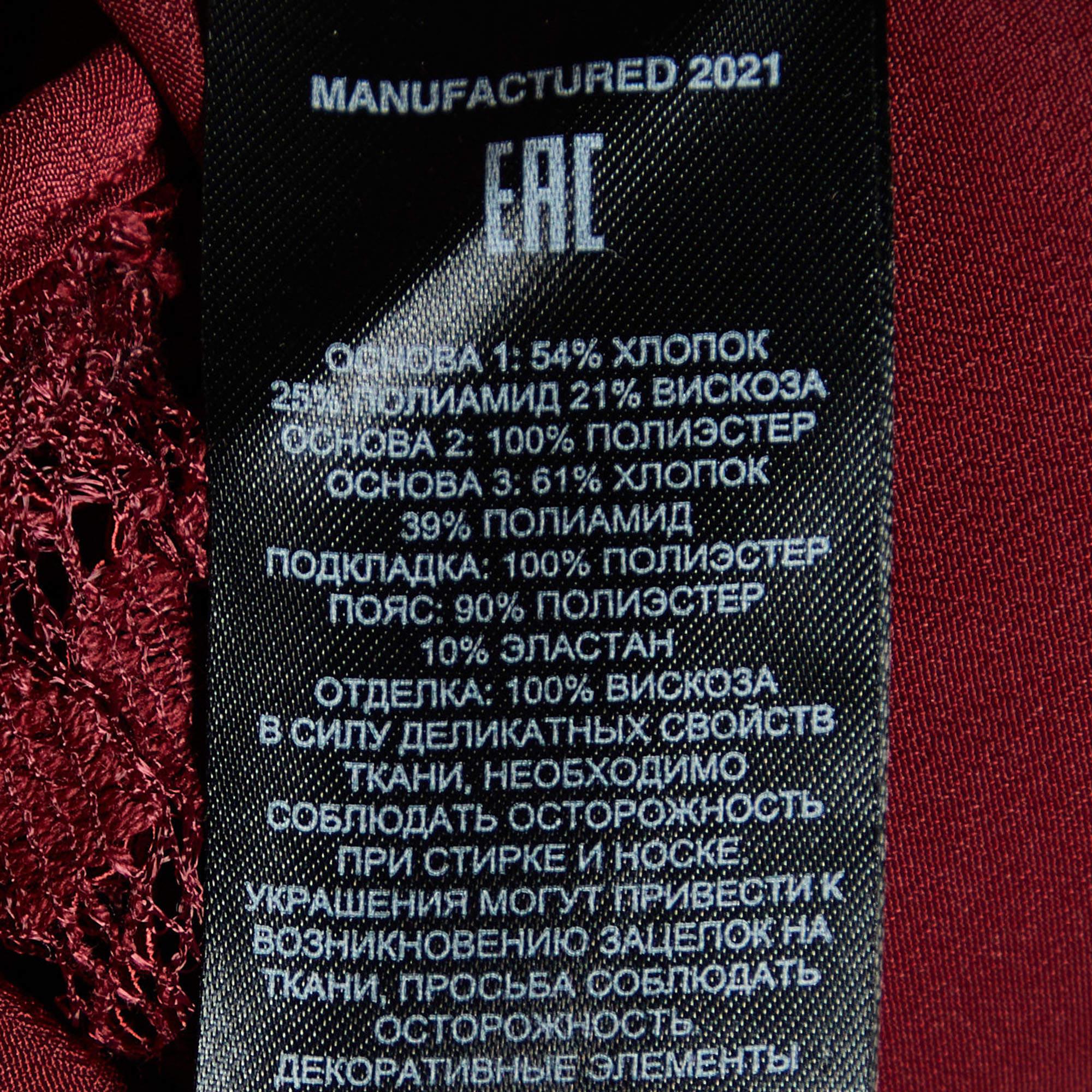 Women's Self-Portrait Maroon Cord Lace Tiered Midi Dress S For Sale