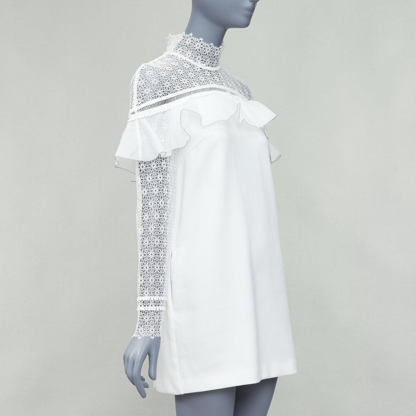 Grigio Self-Portrait Abito militare a spalla in pizzo floreale bianco UK4 XXS in vendita