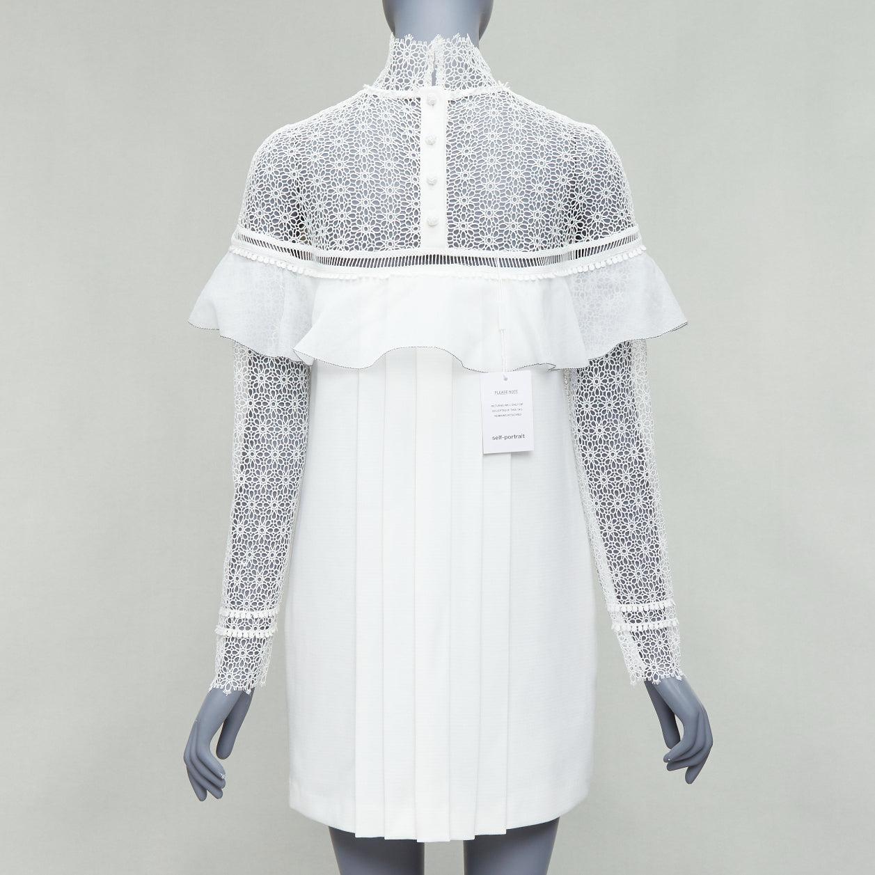 Donna Self-Portrait Abito militare a spalla in pizzo floreale bianco UK4 XXS in vendita