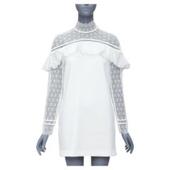 SELF PORTRAIT Military Cape Shoulder white floral lace ruffle dress UK4 XXS