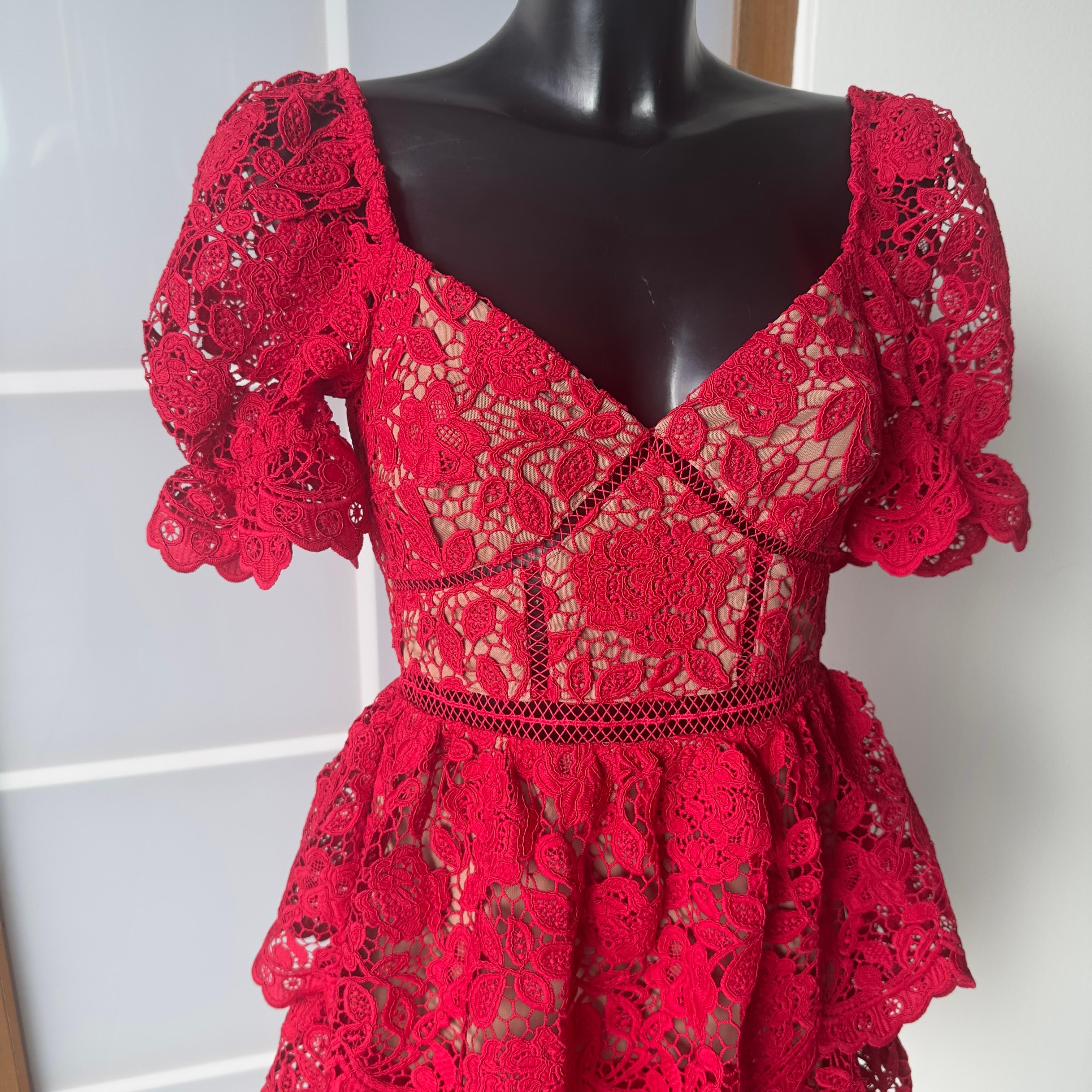 Self-Portrait mini vestido de encaje rojo, colección 2020 en venta 1