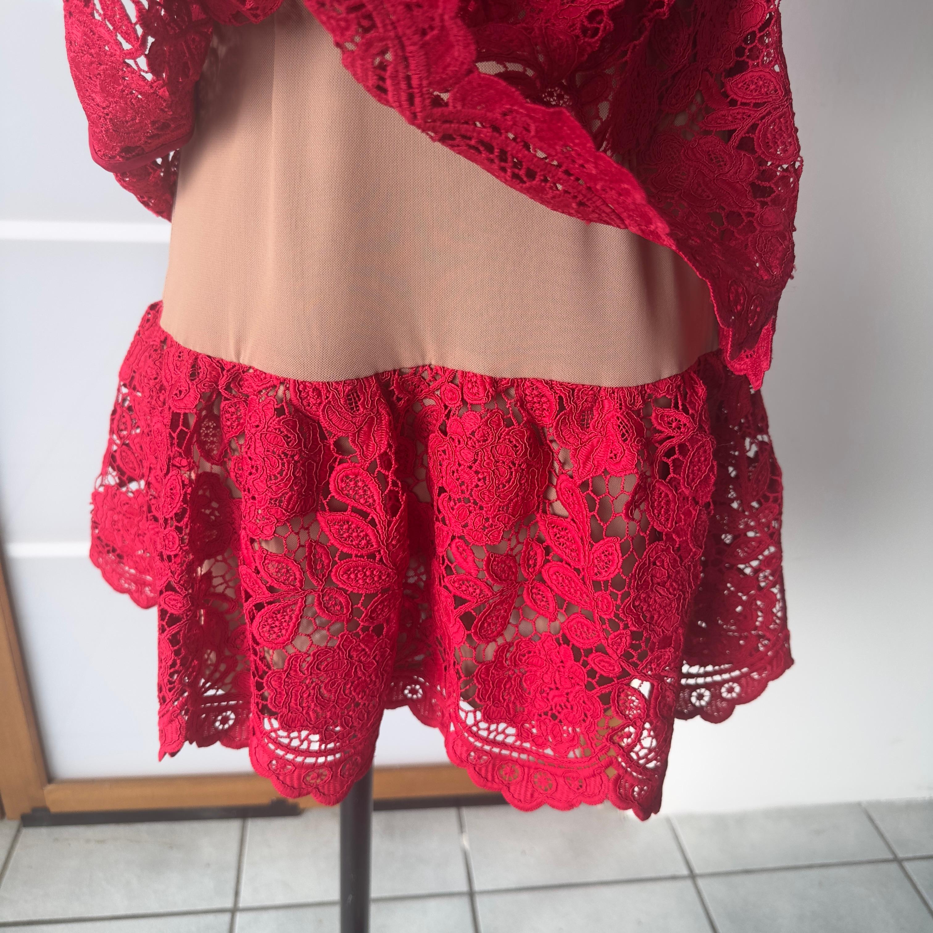 Self-Portrait mini vestido de encaje rojo, colección 2020 en venta 2