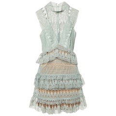 Self- Portrait Mint Green Lace Mini Dress S