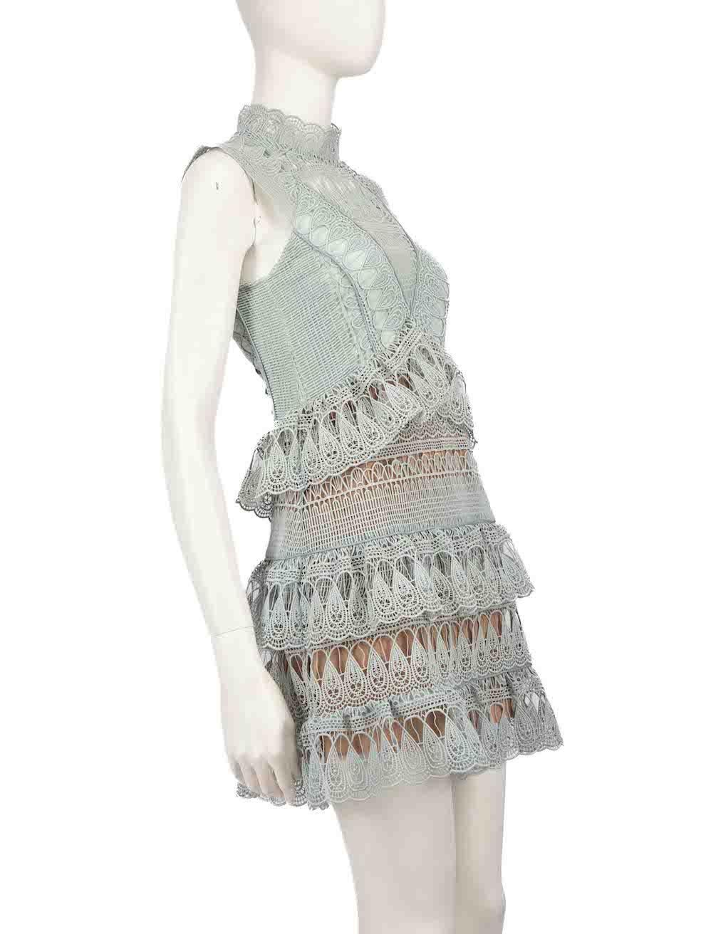 CONDITION is Very good. Minimal wear to dress is evident. Minimal wear to the dress is seen with discolouration marks near the armhole area on this used Self-Portrait designer resale item.
 
 
 
 Details
 
 
 Mint green
 
 Lace
 
 Mini dress
 
 Mock