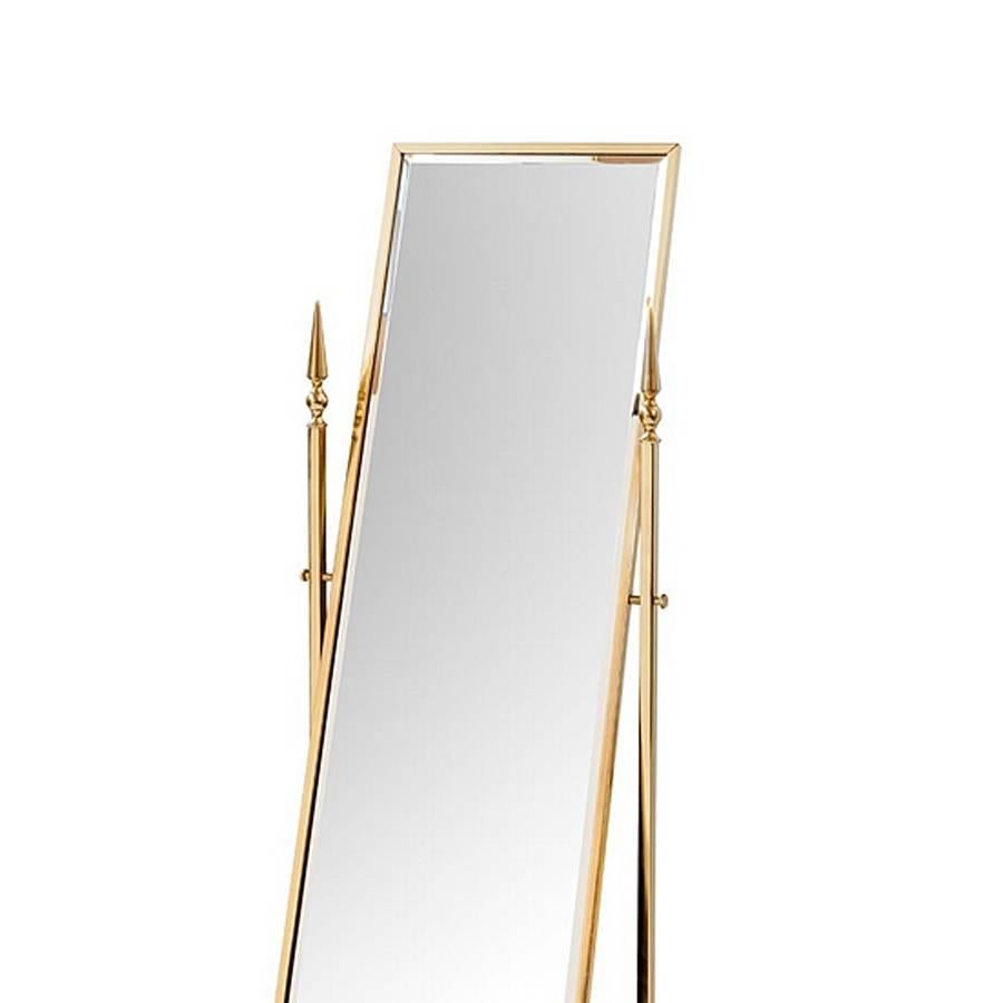 Italian Self Portrait Mirror Reclining in Gold Finish