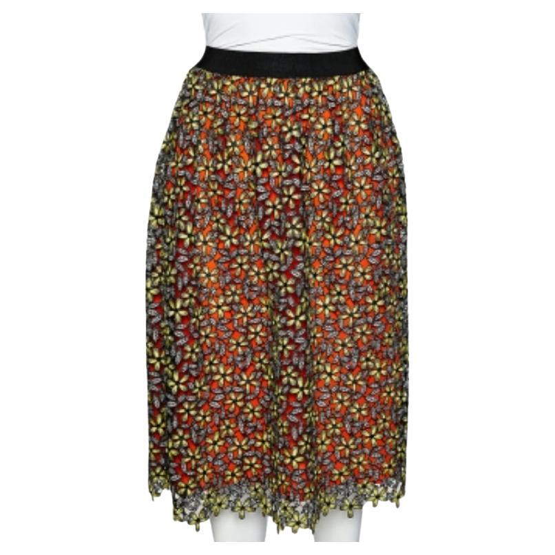 Self-Portrait Multicolor Floral Guipure Lace Midi Skirt S