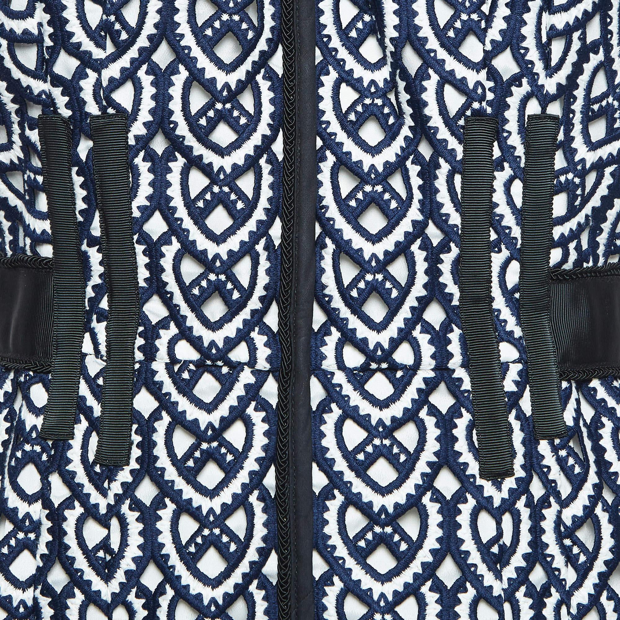 Noir Self-Portrait - Robe midi en dentelle de guipure - Bleu marine M. en vente