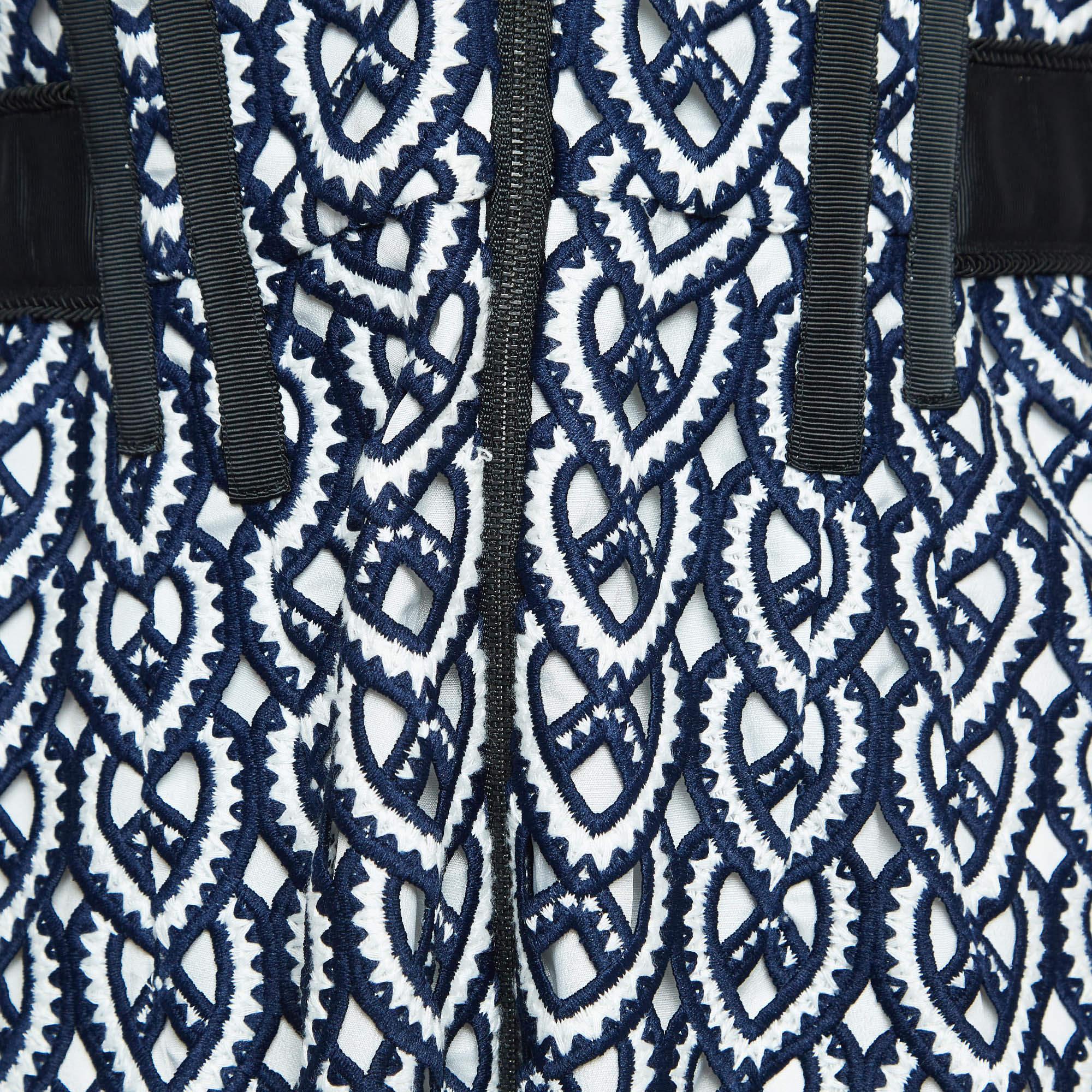 Self-Portrait - Robe midi en dentelle de guipure - Bleu marine M. Bon état - En vente à Dubai, Al Qouz 2