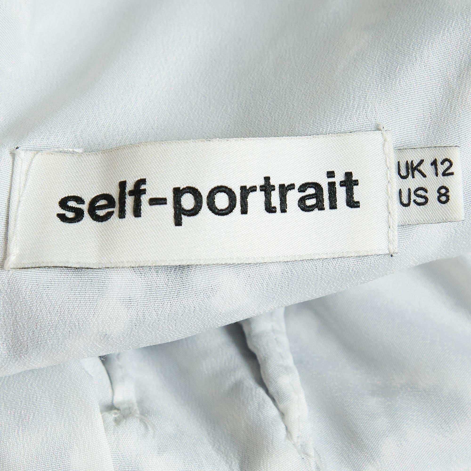Self-Portrait - Robe midi en dentelle de guipure - Bleu marine M. en vente 1