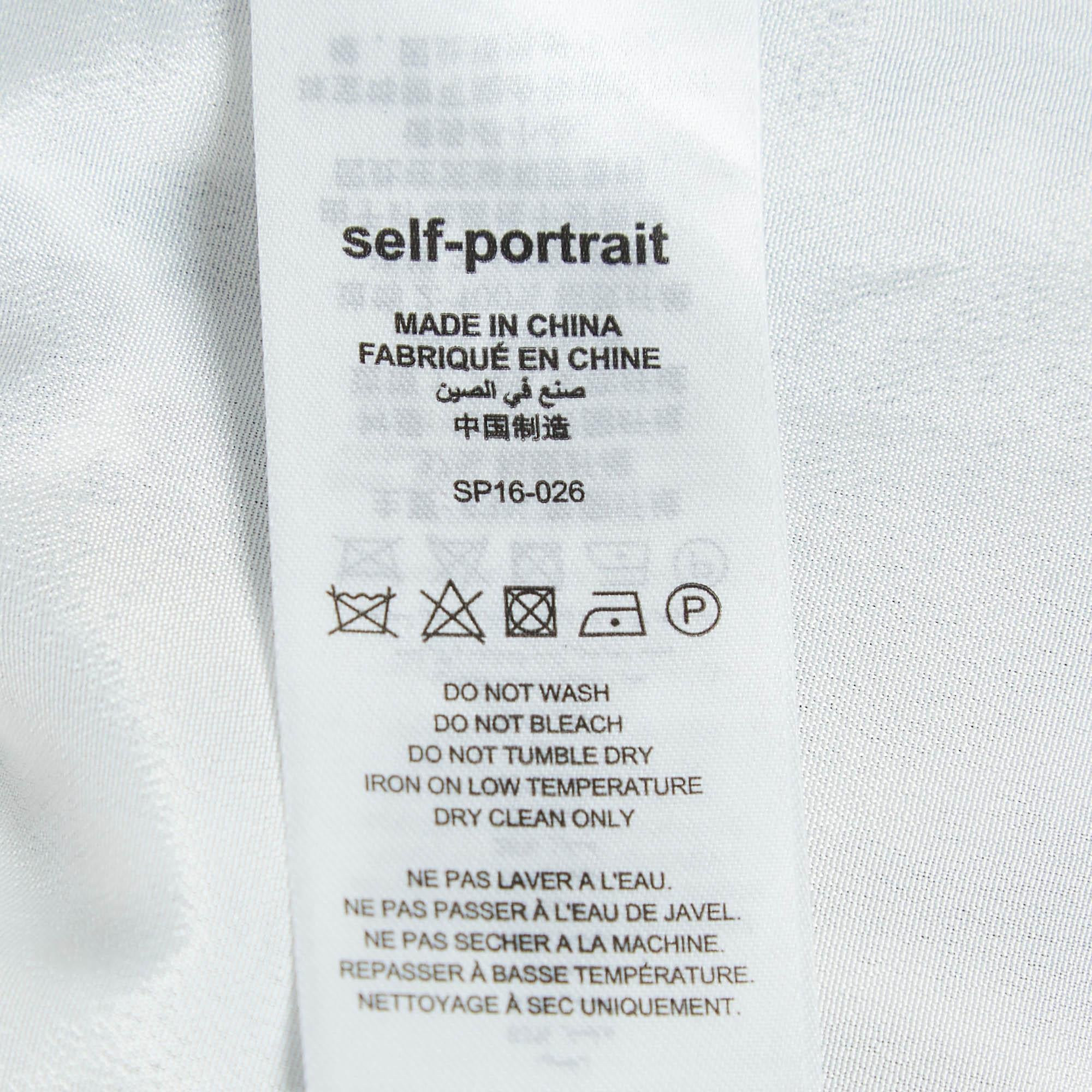 Self-Portrait - Robe midi en dentelle de guipure - Bleu marine M. en vente 3