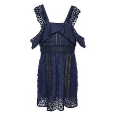 Self-Portrait Navy Blue Lace Paneled Bluebell Midi Dress L