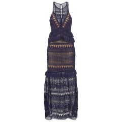 Self-Portrait Maxi abito blu navy con pannelli in pizzo guipure a goccia M.