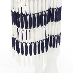 SELF PORTRAIT navy blue white striped crochet knit fringed skirt UK10 M