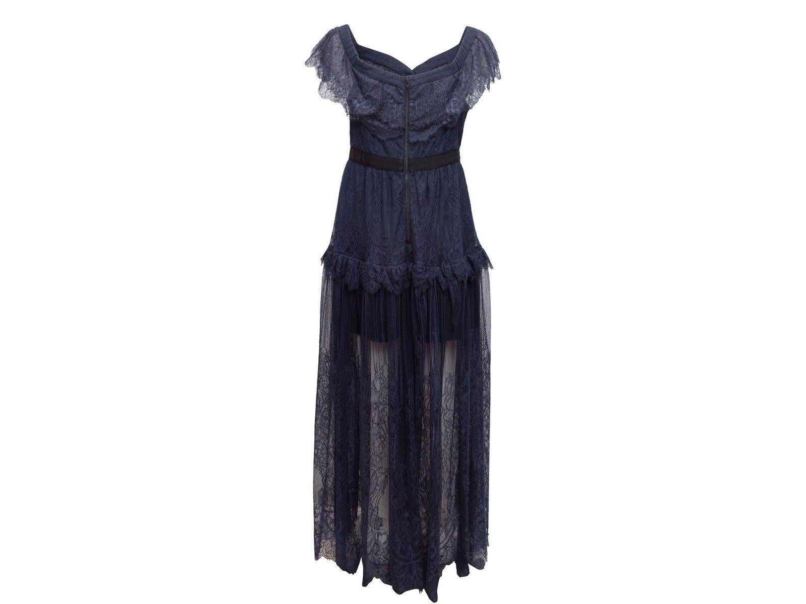 Self-Portrait Navy Lace Maxi Dress In Good Condition In New York, NY
