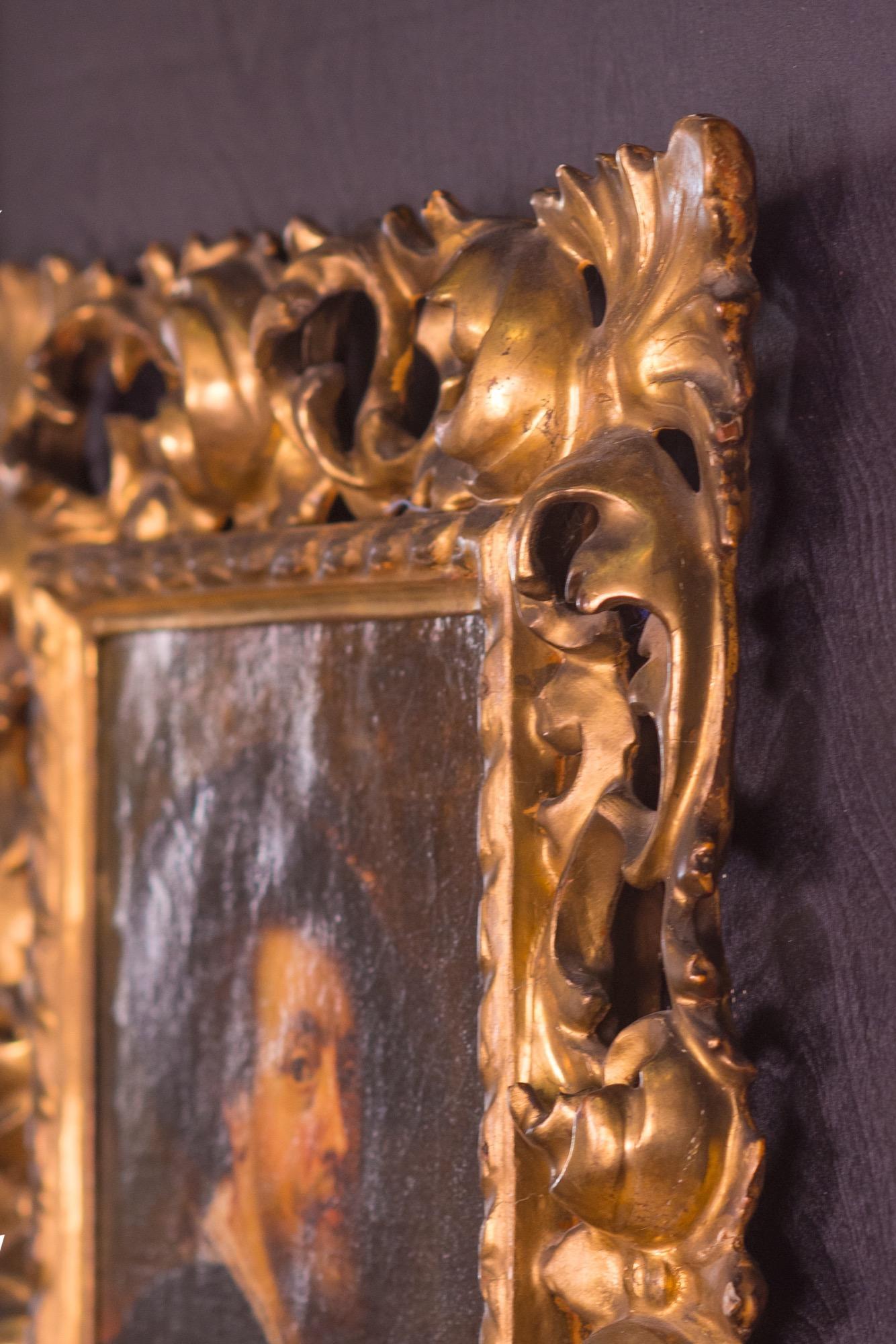 Polychromed Self Portrait of Peter Paul Rubens, 18th Century Dutch, Oil on Canvas For Sale