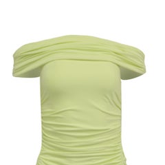 Self-Portrait Off-Shoulder Ruched Midi Dress in Lime Green Viscose
