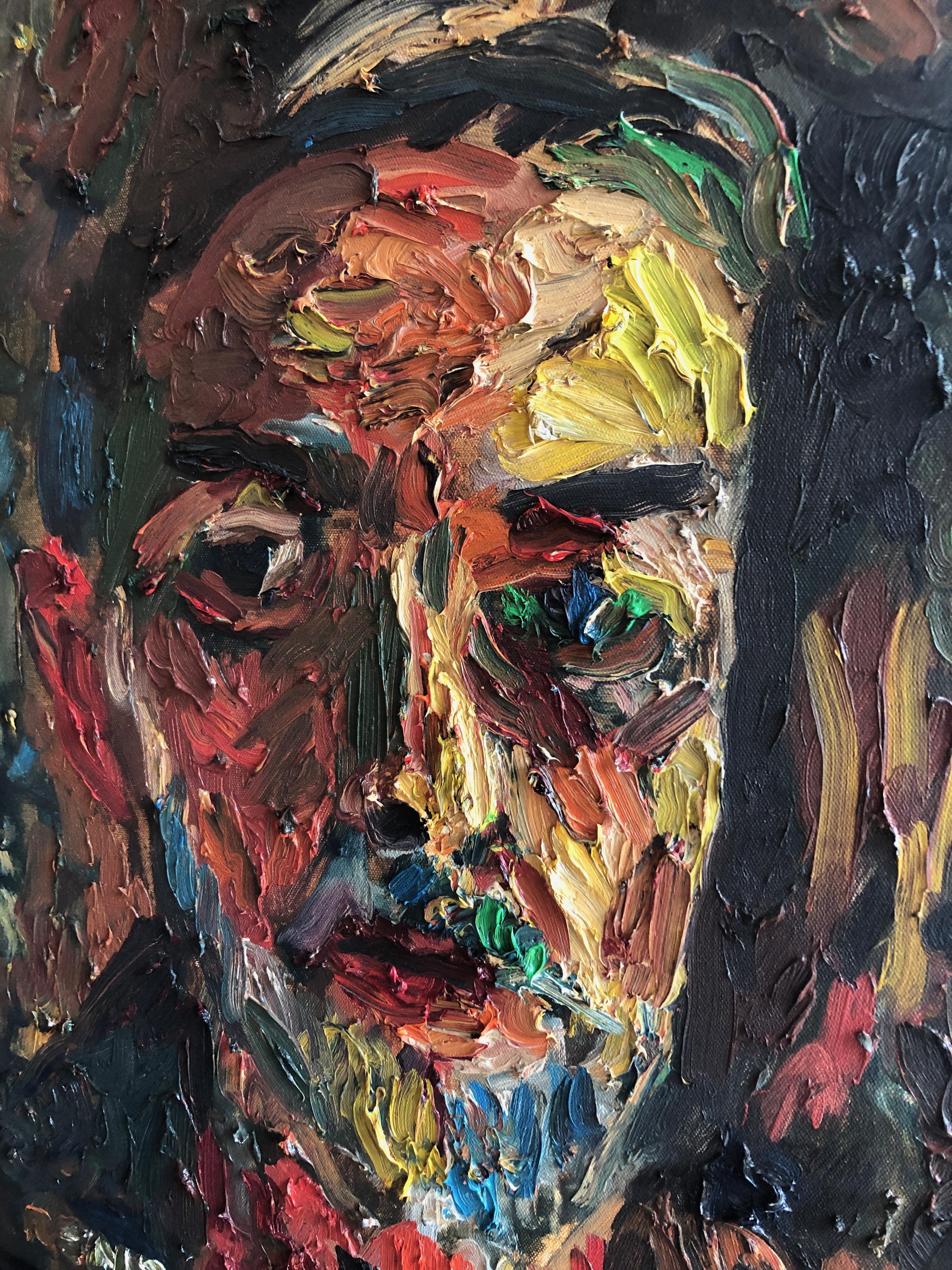 This is a colorful self portrait by Pacific Northwest artist Joe Reno. Wonderfully thick paint application and brush strokes. Signed in lower left corner on front, circa 2000.