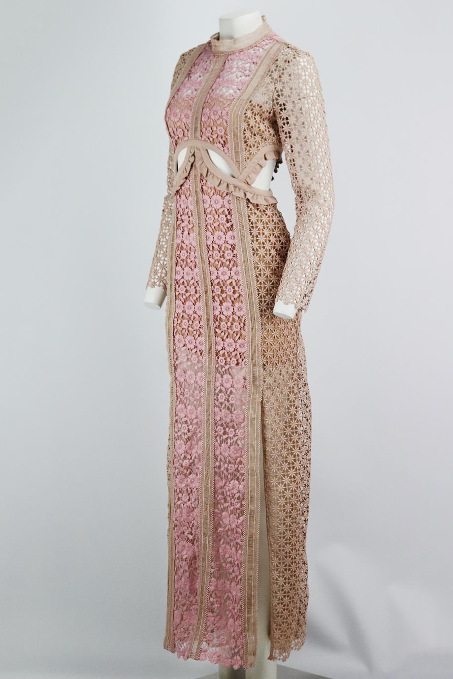 This ‘Payne’ maxi dress by Self-Portrait is perfect for a host of summer occasions and events, cut from a floral-patterned guipure-lace with cutout detail around the waist, it's detailed with ruffled trim and high-neck. Pink polyester. Zip fastening