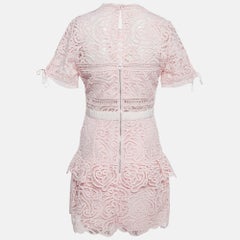 Self-Portrait Pink Abstract Guipure Lace Ruffled Mini Dress S