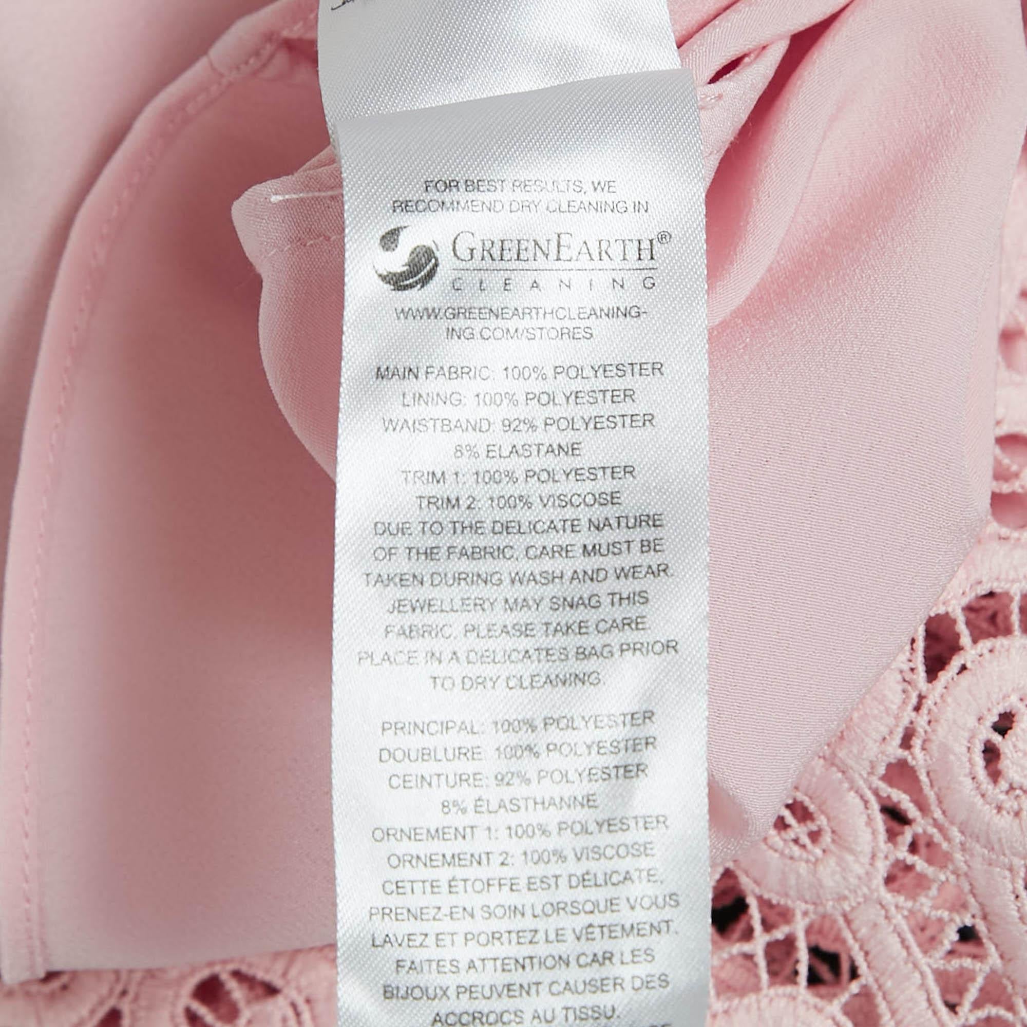 Self-Portrait rose - Mini robe à volants en dentelle guipure abstraite S Pour femmes en vente